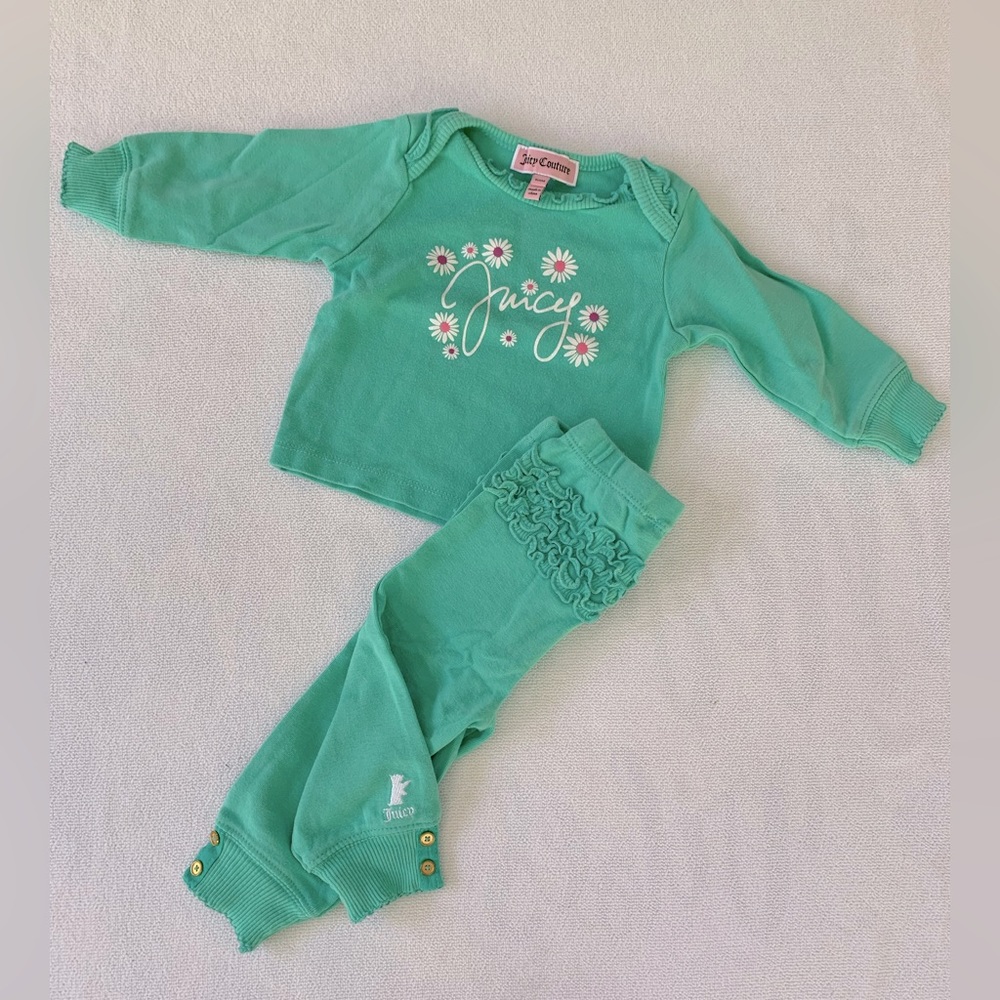 JUICY COUTURE- BABY GIRL SET- 3/6M seafoam green long sleeve top with jogger